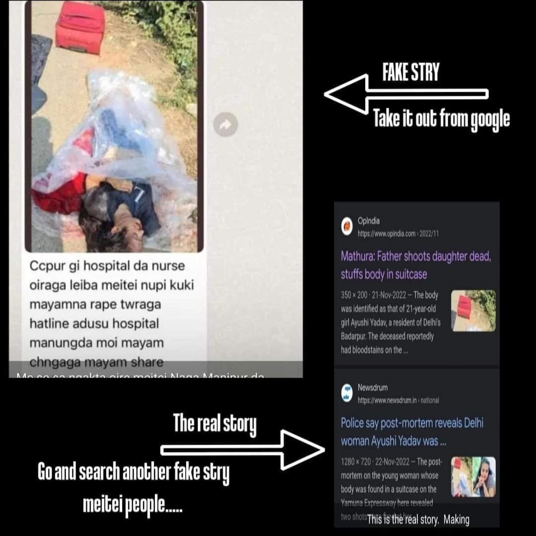biak777's tweet photo. @PreetyThoudam @Tonsing_S @BJP4India @INCIndia @joyopal @MichaelannePhD @KirenRijiju @MangteC @ZoramthangaCM @ShashiTharoor @thewire_in Here is a photo of a d€ad girl , circulated by metei people on whatsapp, fb everywhere, claiming a metei was raped by kuki where as this photo is taken from a Nov 2022 news. I will share u the link of that news. Check it urself. https://t.co/xsKWcYqVip