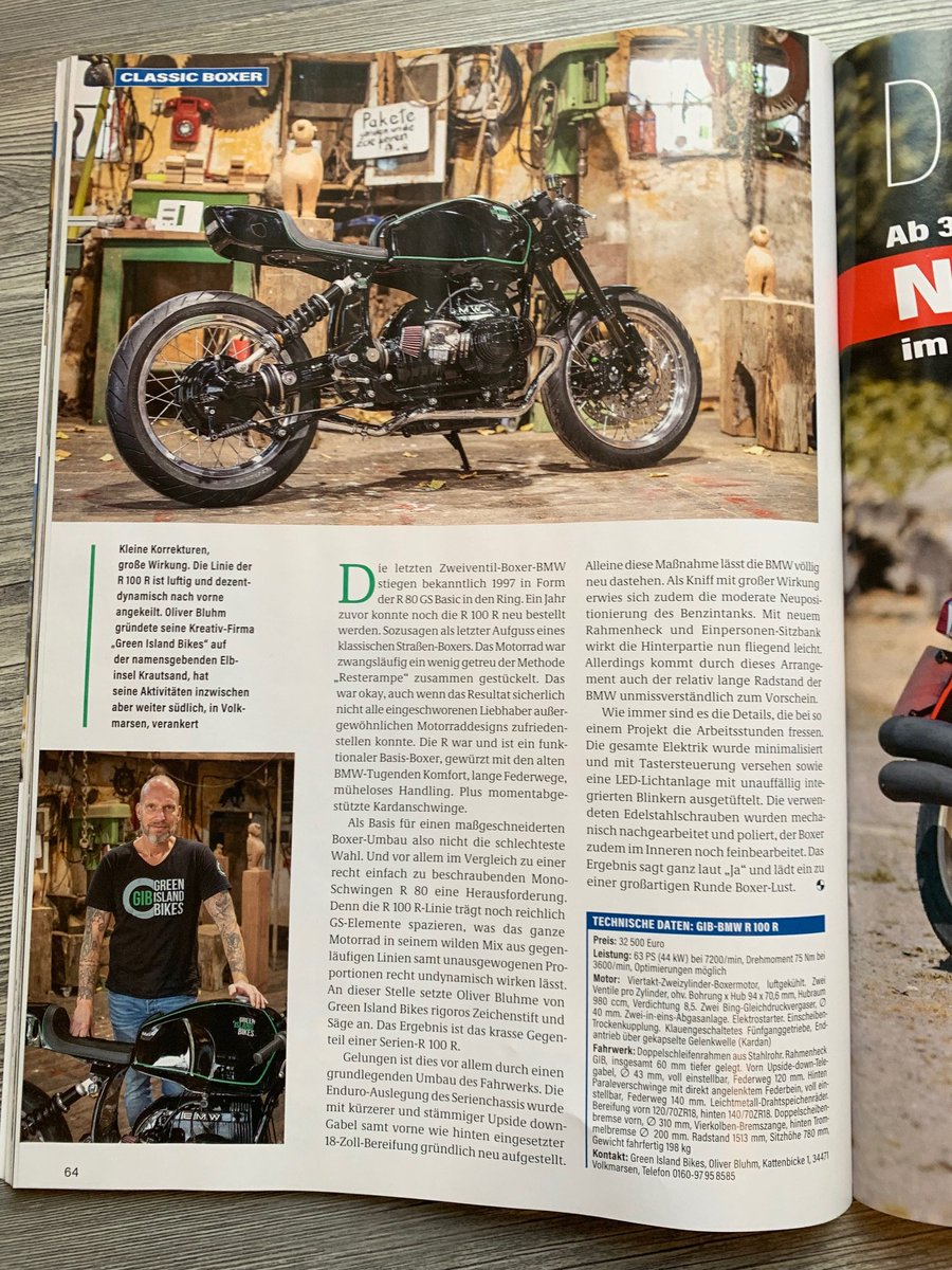 Was für klasse Start in den Frühling. Ein toller Bericht in der Zeitschrift „MO / Sonderausgabe BMW Motorräder“. 
Unsere GIB BMW R 100 R  hat den Nerv der Zeit getroffen und es so in die Fachzeitschrift geschafft.
green-island-bikes.de
green-island-bikes.com