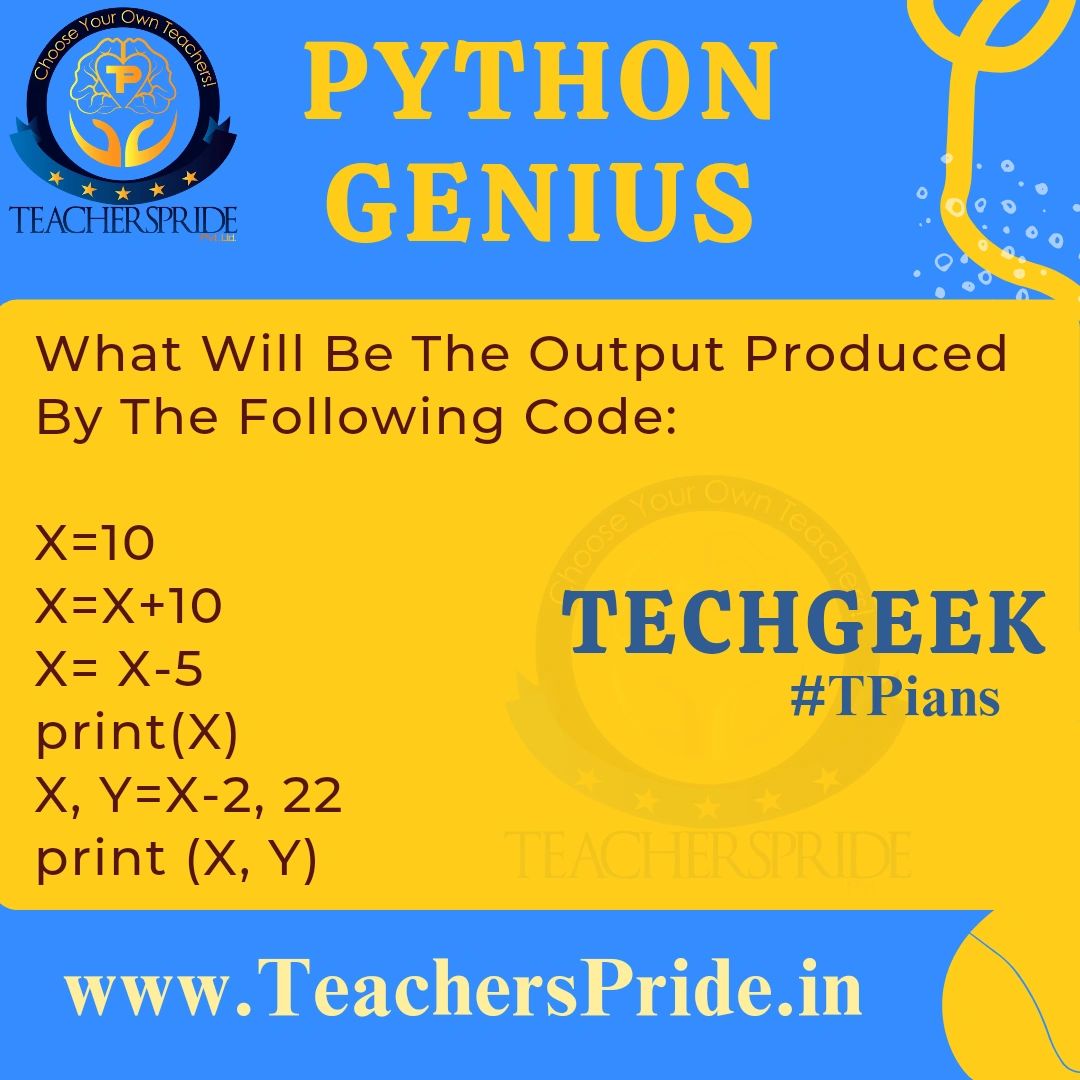 PrideTeachers's tweet photo. What Will Be The Output Produced By The Following Code Fragment(s)?
#Python #Code_Genius #ComputerProgramming #Technology #CBSE #Class_12th #Class_11th #ICSE #TechGeek #LearningMinds #TeachersPride #TPians
https://t.co/Hki4fyNavB
Tel: 011-407-408-35 https://t.co/wakXh5kwMs