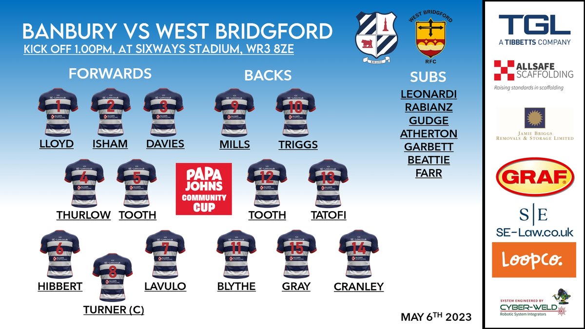 BanburyRUFC's tweet photo. It’s Cup Final Day! Banbury Bulls take on West Bridgford in the Papa Johns Community Cup Bowl Final. One last game to finish the season and a chance at silverware!

Your support has been phenomenal all season so if you can join us one last time, we’d love to see you there! https://t.co/hNqibrpJzV