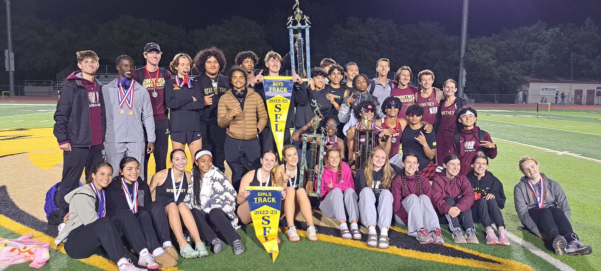 CoachButler25's tweet photo. @whitney__TF is the 2023 SFL Varsity Boys, Girls, and JV Boys Champions! 3 Peat for the girls. 2nd in 3 years for Varsity Boys and surprise Champs for JV Boys! @WhitneyCats #WhitneyTrackAndField #WhitneySprinters #WhitneyDistance #WhitneyJumpers #WHSUnleashed #WhitneyThrowers https://t.co/B5sLsTeCpa