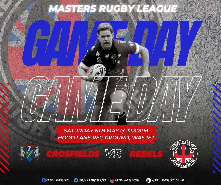 Its Game Day!! 🆚@crosfieldsrugby 🏆Masters Rugby League 🕛12.30 kickoff 📍Hood Lane Rec Ground, WA5 1ET