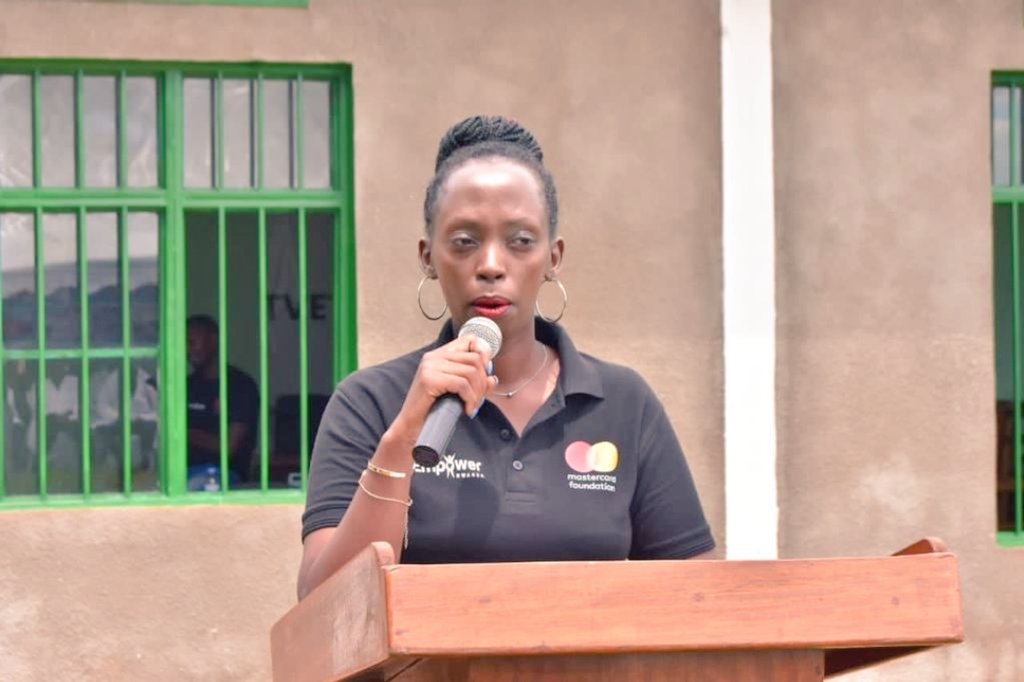 EmpowerRwanda's tweet photo. @EmpowerRwanda's Country Director @OliviaK1985 delivering remarks during a landmark visit by @MastercardFdn for #EIF Project, thanked the Foundation for support &amp; reiterated how the project ended #GBV and empowered Teen moms thru #TVET education. #Dignified Work for #Teenmoms https://t.co/dxp66qNTij