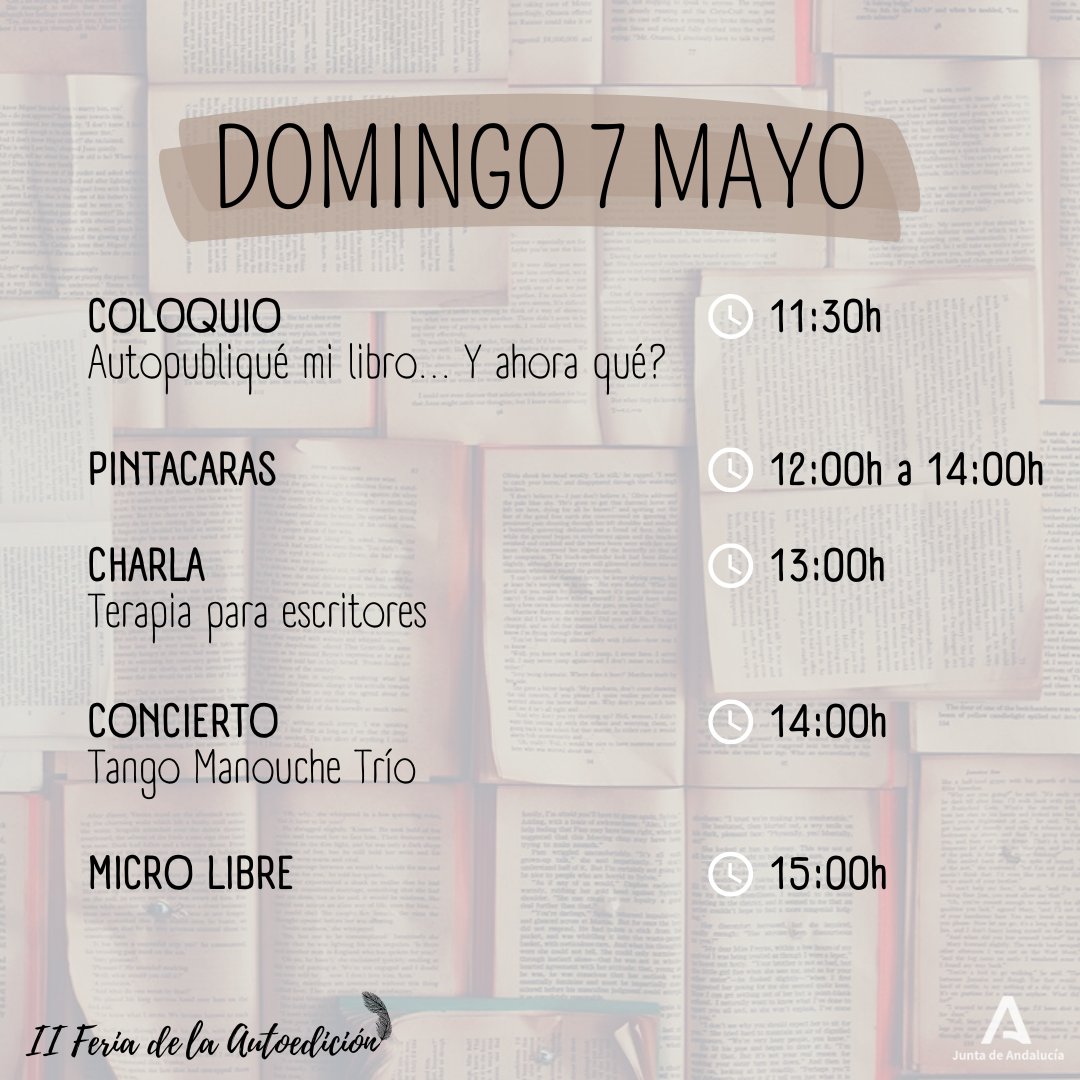 ParqueAlamillo's tweet image. Comienza la ✍️📚 II Feria de la Autoedición del Parque del Alamillo 
Programación día 6 y 7 de mayo 
📚 ow.ly/ob3150O87Zp
#IIFeriadelaAutoedicion #ParqueAlamillo #autoedicion #autopublicacion
@SevillaOcio @JuntaSevilla  @FomentoAND