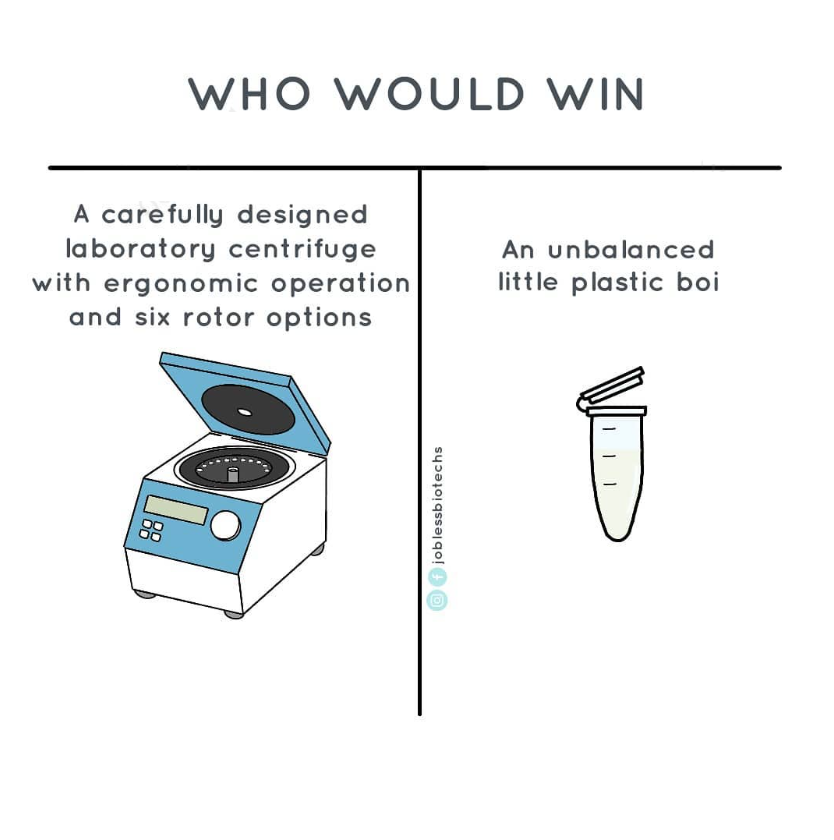 GenScript's tweet photo. Has anyone wrecked a centrifuge before? Write your centrifuge incidents in the comments😆

#lablife #biologyhumor #sciencememe #whowouldwin #laboratorywork #pcr #labtechnician #labpartner #sciencegeek #ciencias #phdmemes #labcoat #sciencelab #microtube #labequipment https://t.co/TtsPkSD1TJ