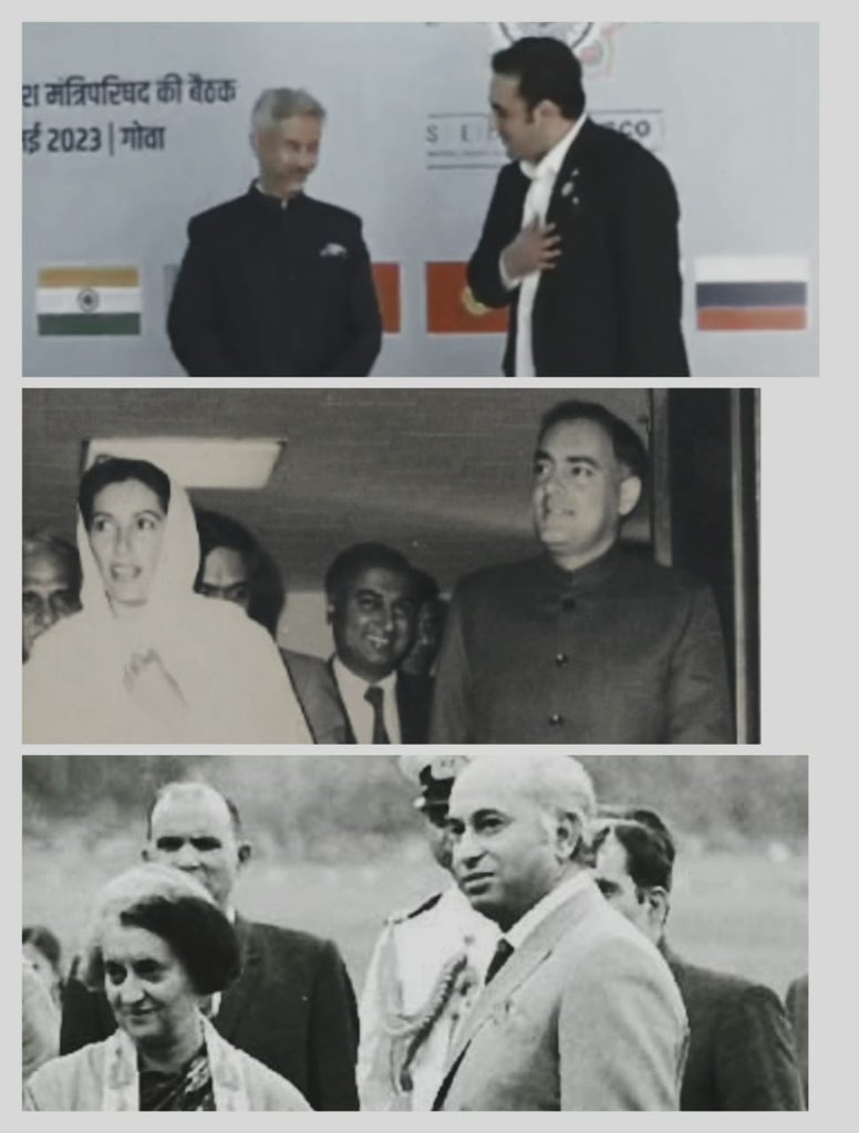 بھٹو کی تین نسلیں اپنے بھارتی ہم منصبوں کے ساتھ. وزیراعظم ذوالفقار علی بھٹو محترم اندران گاندھی،وزیراعظم.محترم بینظیر بھٹوصاحبہ، راجیو گاندھی ،وزيرخارجه بلاول بھٹو زرداری، ڈاکٹر جۓشنکر  
#PakatSCO
<a href="/BBhuttoZardari/">Bilawal Bhutto Zardari</a> <a href="/RahulGandhi/">Rahul Gandhi</a> <a href="/SoniyaGandhiIND/">Soniya Gandhi</a>