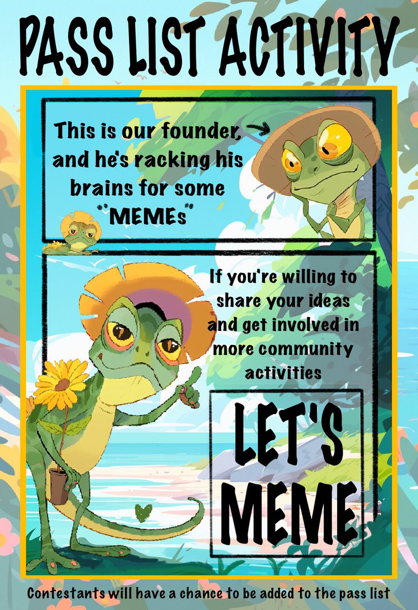 Cryptowheat2022's tweet photo. The key of Chameleon pass list 🔑 will take you into the chameleon ecosystem and make you enjoy it with the community. Come and create chameleon Memes and every member owns the opportunity!  
https://t.co/zcRrb4Mj86 https://t.co/4i7VDN2Eij