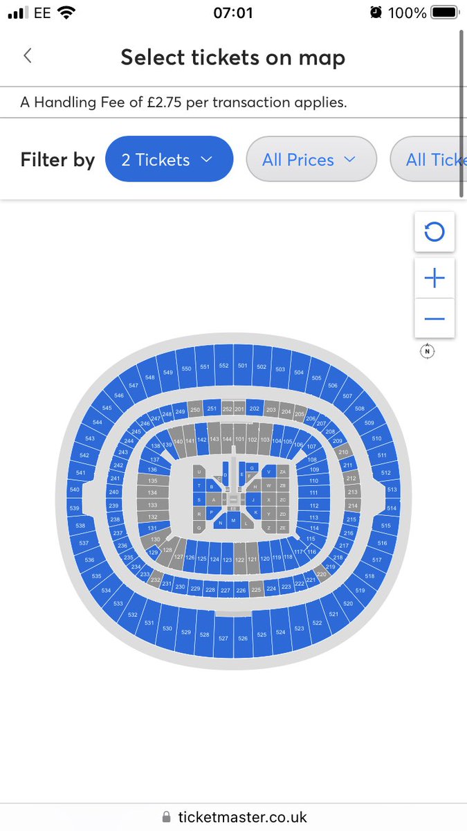 Olding91's tweet photo. @MFSteveHere I’m so skeptical of that number, I just went looking for tickets and this is showing sections with available pairs of tickets. Would just expect more greyed out areas if 2 thirds of the capacity was sold https://t.co/b6HdF8wzSi