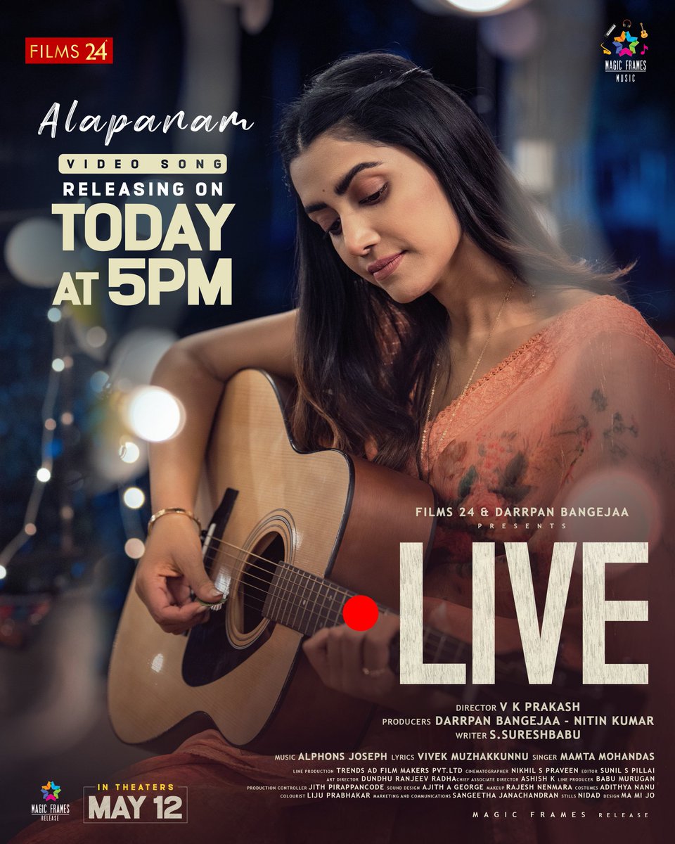 magicframes2011's tweet photo. Alapanam Video Song From Live Movie Releasing Today @ 5 PM.
#LiveMovie #SoubinShahir #MamtaMohandas #ShineTomChacko #PriyaVarrier #VKP #VKPrakash #kuzhurwilson #Films24 #DarrpanBangejaa #NitinKumar #MagicFrames #ListinStephen #Megham #AlapanamVideoSong https://t.co/YW6t5v4FFG