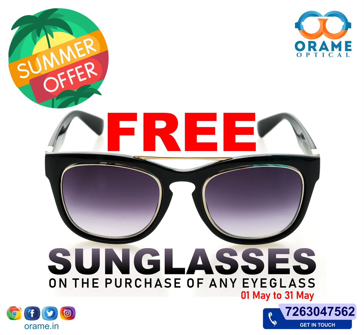 ORAME_IN's tweet photo. Free Sunglasses @ORAME_IN
.
#freesunglasses #saturday #trendingfashion #optical #attractive #sunglasses #eyeglasses #summer2023 #summerspecial #offers #punecity #orame #orameglasses #orameoptical #orameoffer #orameeyewear #doortodoordelivery https://t.co/zbIgwW8s9n