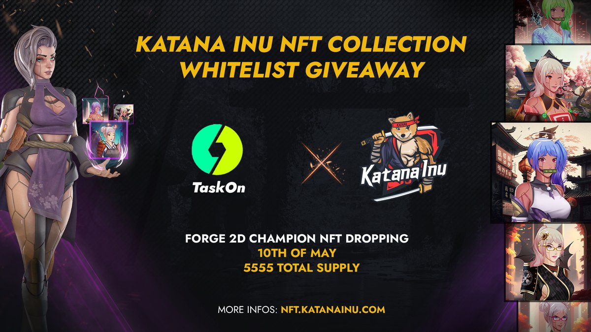 TaskOnCampaigns's tweet photo. 🤩@taskonxyz x @katanainu GIVEAWAY🔥 

🎁10x 50$ in $Kata Tokens
🎁100x Whitelist Spots
🎁20x Game Access Keys
🎁10x #NFTs from the #KatanaInu ecosystem

Event will end @ 10th May! Finish Tasks👇 
https://t.co/Xj1yvUsVoL https://t.co/NsjAnfqkm9