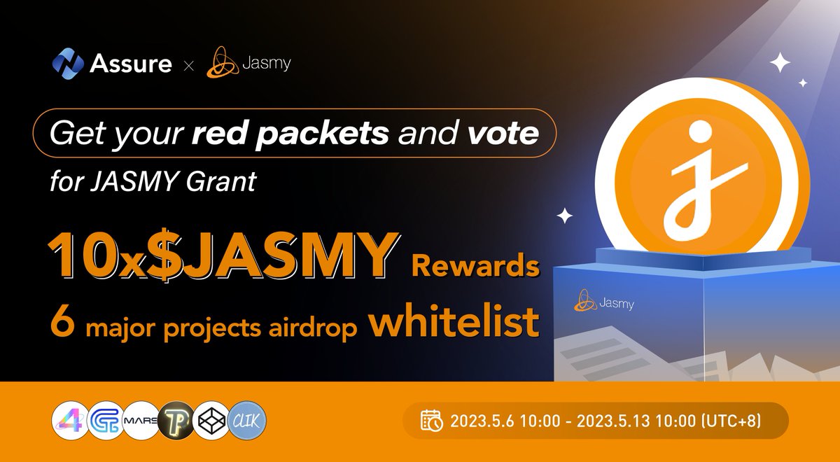 JasmyGrant's tweet photo. 🥳Welcome to join the Grant voting incentive program launched by @JasmyGrant and @Assure_pro!

🎁Now claim your #redpacket in the #Assurewallet here:
https://t.co/4Gm5xFSqCZ

🙋then follow the rules by:
https://t.co/C79EsAidEJ https://t.co/qdLD0cVZH3