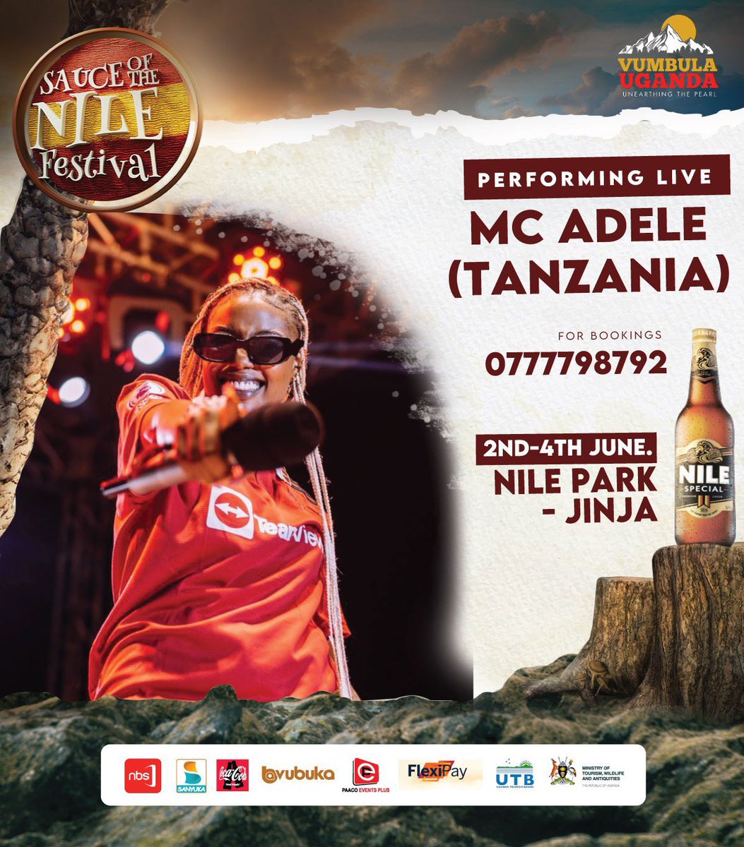 DemoRileyUg's tweet photo. Catch some awesome vibes with @DenzelUG, Josh Mc and Adele Mc performing at the exciting tourism festival - #SauceOfTheNileFestival. 

Taking place at Nile Park - Jinja, from 2nd-4th June, 2023. 

Tax: UGX 50K (two days). https://t.co/xk8V8lwQTO