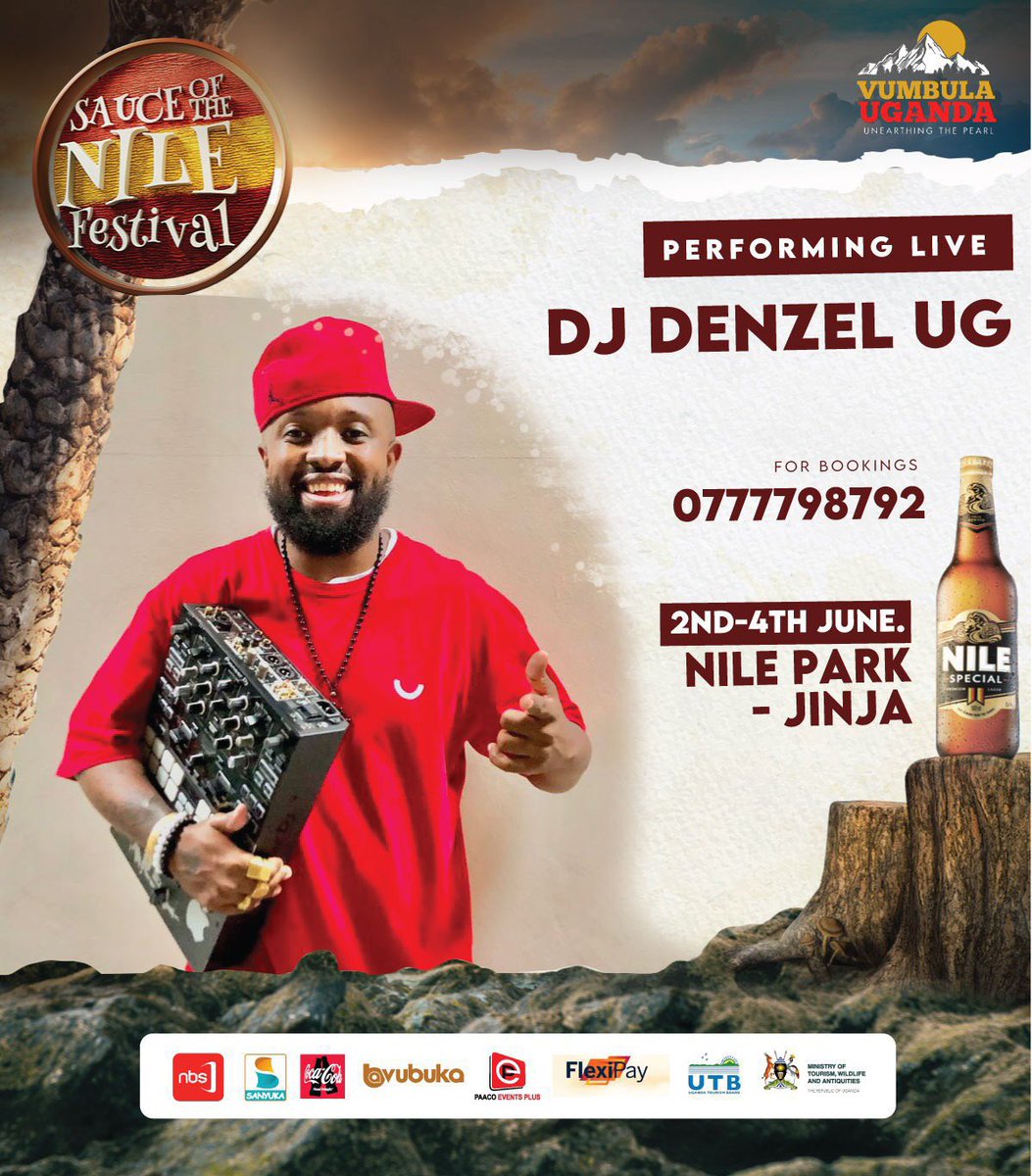 DemoRileyUg's tweet photo. Catch some awesome vibes with @DenzelUG, Josh Mc and Adele Mc performing at the exciting tourism festival - #SauceOfTheNileFestival. 

Taking place at Nile Park - Jinja, from 2nd-4th June, 2023. 

Tax: UGX 50K (two days). https://t.co/xk8V8lwQTO