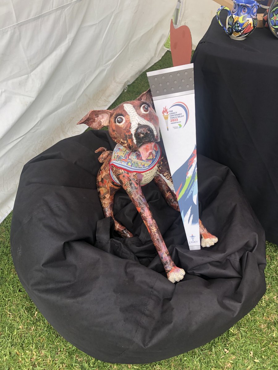 Mixed media artist Lynette Bell supports Army Art every year, she has kindly donated one of her K9 characters for a raffle at the 48th show!  

This morning he was out and about supporting <a href="/WA_Legacy/">Legacy WA</a>'s community day as the <a href="/Legacyrelay/">Legacy Centenary Torch Relay 2023</a> made its way through Perth.