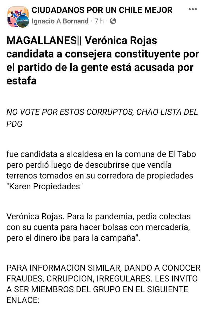 WhiteBotCL's tweet image. #Magallanes 
Vote bien, vote informado
Verónica Rojas, candidata por el #PDG tiene denuncias por ventas de terrenos tomados en El Tabo
Fue candidata a alcaldesa y sacó poco más de 300 votos por ello.
Además, operadora política de izquierda fiel defensora de la propuesta rechazada