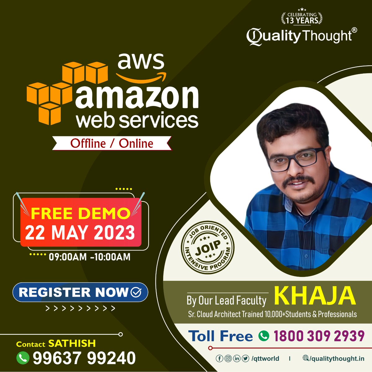 QTTWorld's tweet image. Do you want to upskill your career in Amazon Web Services (AWS)?
Batch Starts on 22nd May 2023 at 9:00am
📲 contact: 99637 99240
#aws #awscloud #awscloudcomputing #awstraining #awscourse #awscloudtraining #awscloudengineer #cloud #awscloudcourse #awsadmin #amazonwebservices