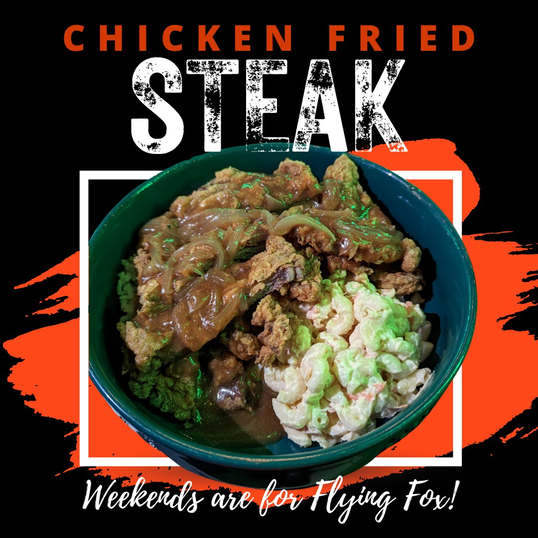 FlyingFoxBeerAS's tweet image. Chicken Fried Steak is here! Top sirloin chicken fried and smothered with gravy and onions. Bring out your inner  country and try one this weekend, because weekends are for Flying Fox!