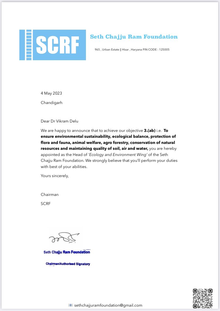 SCRFoundation's tweet photo. We’re happy to announce that Dr Vikram Delu is appointed as the Head of ‘Ecology and Environment Wing’ of SCRF. https://t.co/gwKwLFTQxV