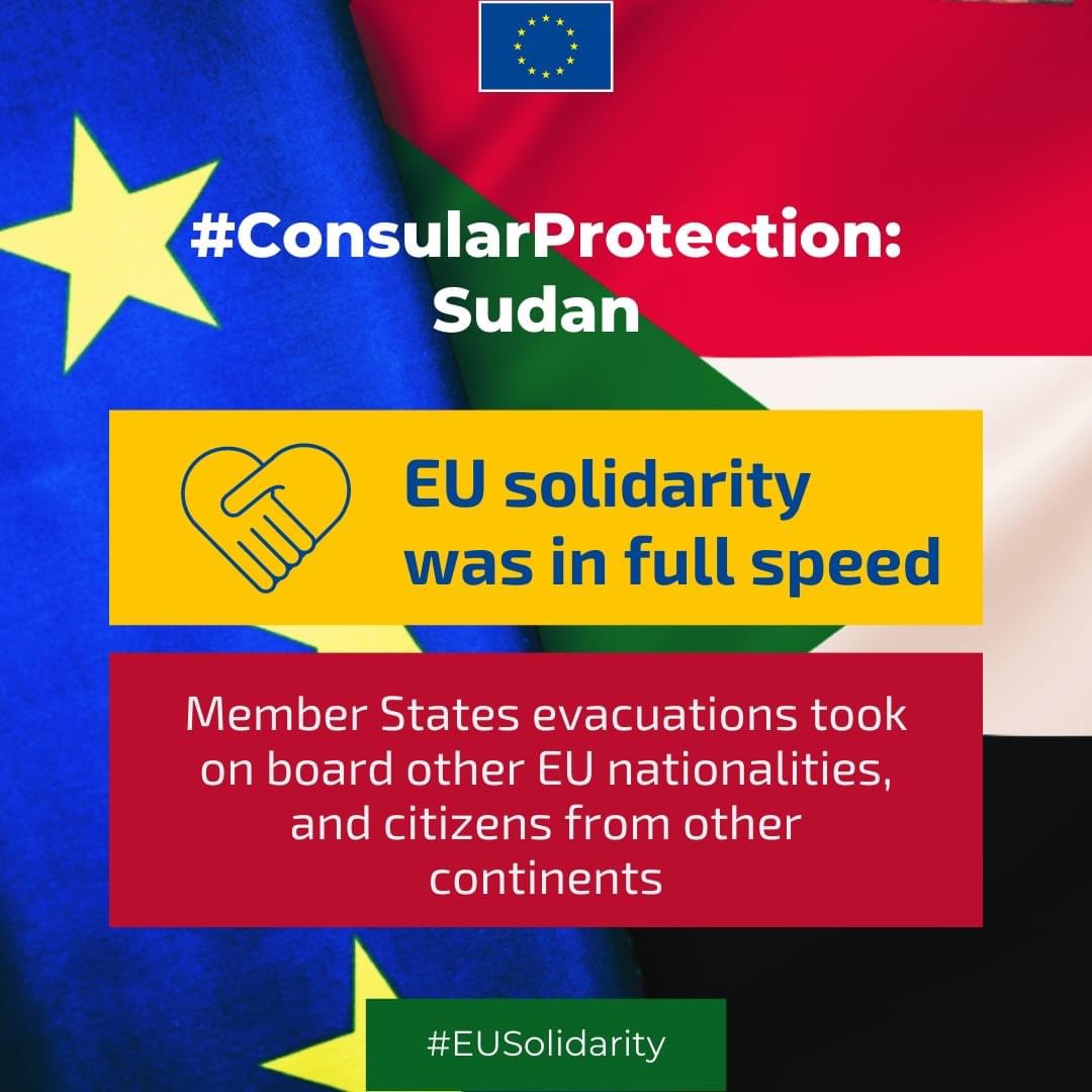 1,700 EU citizens safely evacuated from the war in #Sudan, but EU also took care of non-EU citizens in need. 

Thanks to #Ethiopia and regional countries for their help. 

#EUSolidarity 🇪🇺