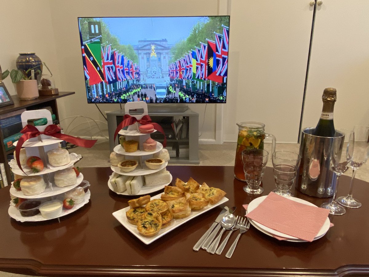 All set for the #Coronation with High Tea, Scones w Jam and Cream, Pimms and Champagne.