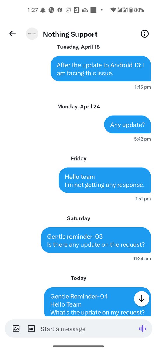 imprk88's tweet photo. @nothing See the support from @nothingsupport 
I sent so many follow-up messages but I didn't get ra esponse from you. 
@getpeid #nothingphone2 #nothingphone1 #ChatGPT #cheaterexposed https://t.co/MGCIdepn8w