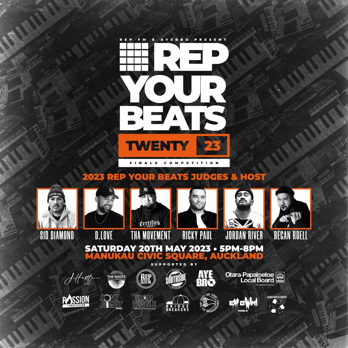 ayebronz's tweet photo. Our 2023 'Rep Your Beats' judges and host.

Sat 20th May • Manukau Civic Square • 5pm - 8pm https://t.co/BmdzLpcLwd