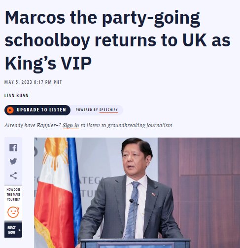 Maganda din kung ang headline ay: Robredo, the dumb and useless former (fake) VP not invited to the UK as the King's VIP.