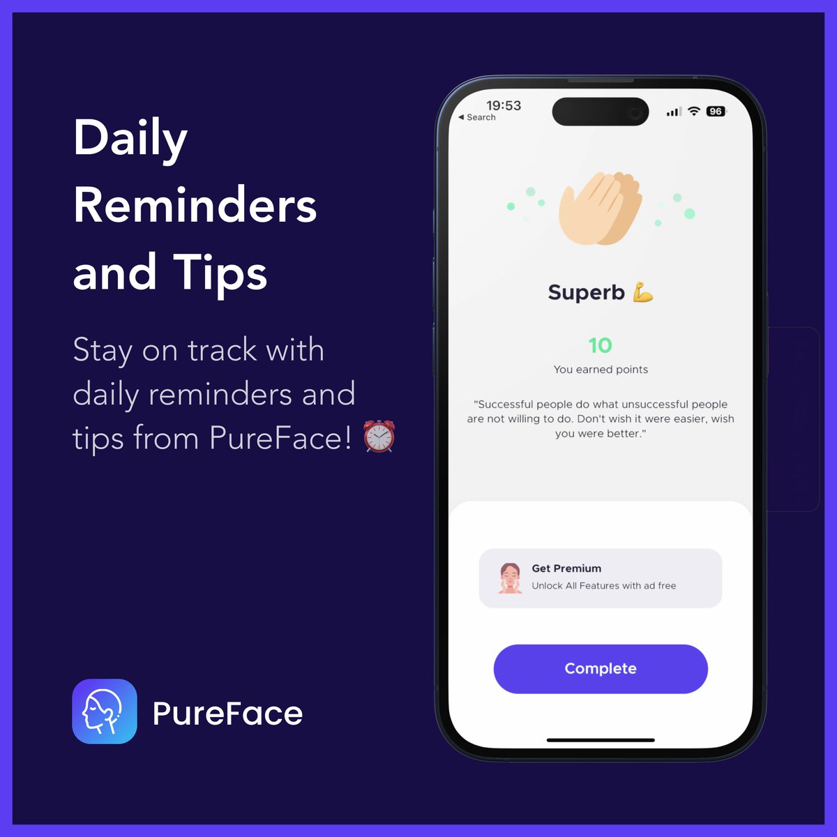 purefaceapp's tweet image. Stay on track with daily reminders and tips from PureFace! ⏰ 

Enhance your face yoga practice and achieve your skincare goals.

Begin today! 💡 #PureFaceDailyReminders

#faceyoga #pureface #dailyreminders #skincare #wellness #tips #instabeauty #motivation #selfcare #goals