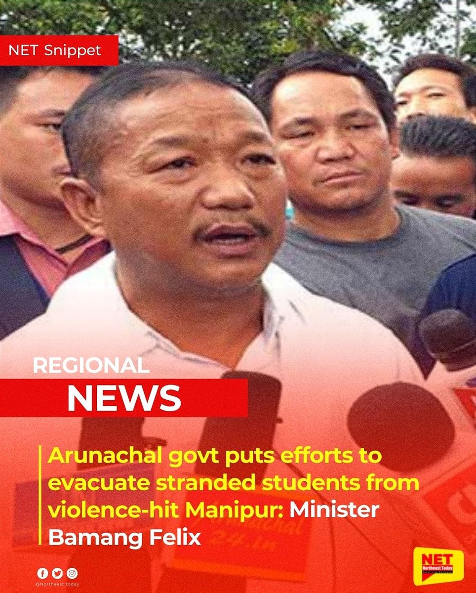NortheastToday's tweet photo. #ArunachalPradesh | Arunachal Pradesh Home Minister Bamang Felix said that the government is making all efforts to ensure safe return of stranded students of the state in violence-hit Manipur.
#strandedstudents #evacuation #studentssecurity #ArunachalPradeshGovernment #Manipur https://t.co/TByAyIdRHs