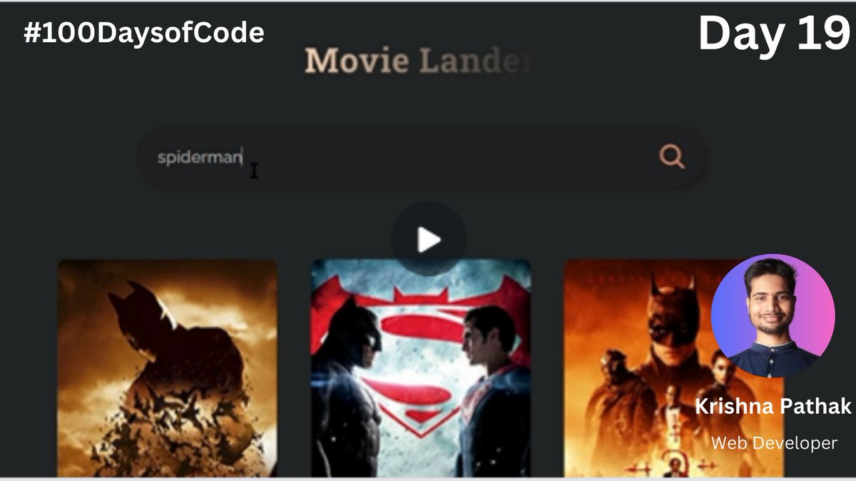 KanhaPathak99's tweet photo. #100daysofcode of Day 19 ! I built a solid application using a movie #api which renders data to screen to show you whichever type of movie you search. I  will add some more functionalities to this.
This is a #React Based application. Soon upload video https://t.co/fPF7tjTfOp