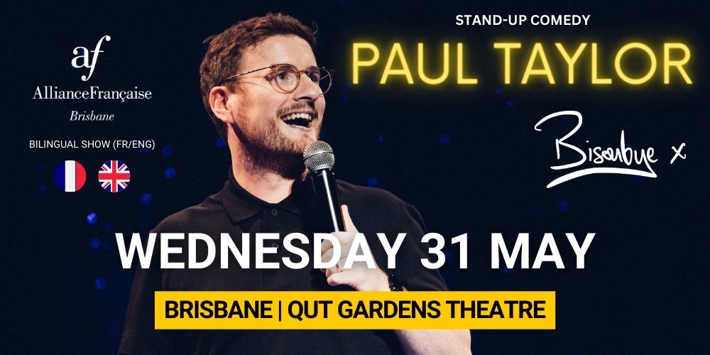 AFBrisbane's tweet photo. Paul Taylor's first show in Brisbane got sold out in just 3 days. ⚡
So we organised for a second date, in a bigger venue, and in not even 24 hours, 35% of the tix are already gone. 🤪
You can still get yours, but you need to act fast! 
➡️ https://t.co/r697StyvP7
@ptcomedy https://t.co/edor04uP32
