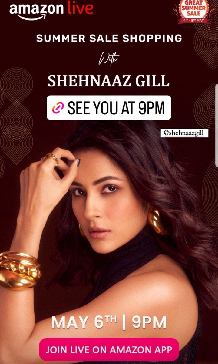 Are ready guys
Baby come live in #AmazonLive 

To day at 9 pm 

Jiske pass app ni hai install now 

Can't wait to see her live 

#ShehnaazGill #Shehnaazains