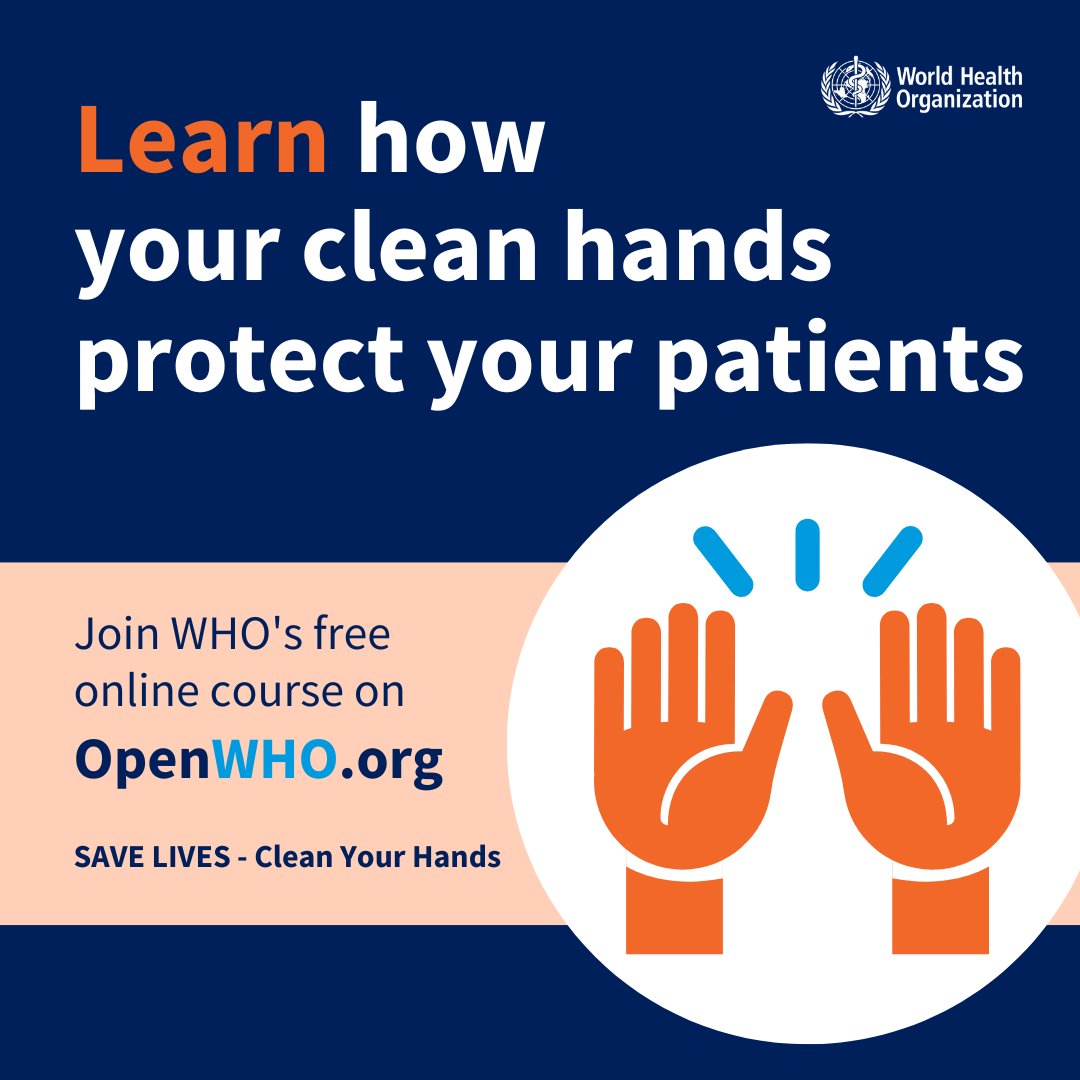 The hands 🙌 of health care workers play a critical role in keeping patients safe. Sign up for our free online course on #HandHygiene to learn how. 

Available on #OpenWHO in 18 languages: 
👉 bit.ly/40YaaDR