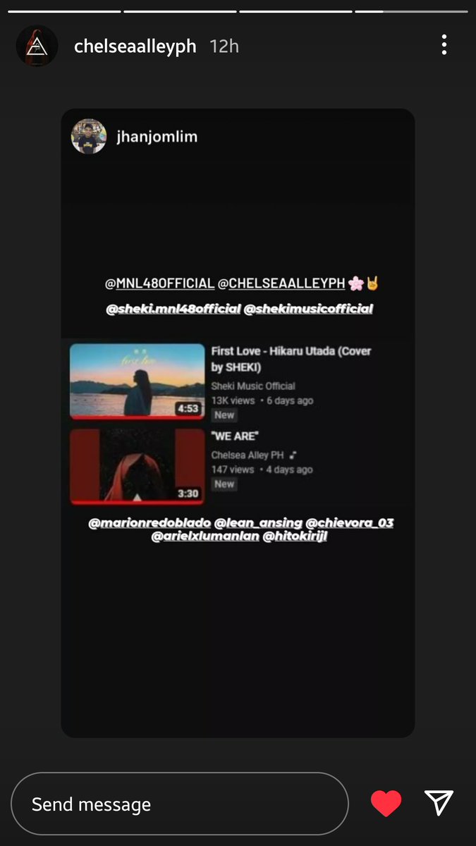jgs48_'s tweet photo. MNL48 Sheki featured on Chelsea Alley (formerly known as Slapshock) Instagram Story 👀🌸🤘
Stream First Love cover by SHEKI: https://t.co/6iwOkzFEln
#MNL48 #MNL48Sheki #ShekiMusic #FirstLove_SHEKI
@shekimusic_ @ShekiSakurasPH @mnl48official https://t.co/3V6MDxSEda