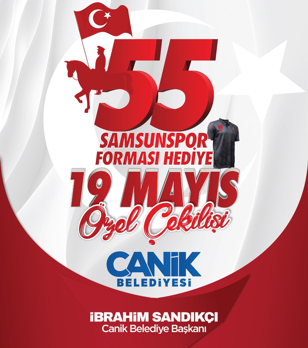 19 Mayıs'a Özel Dev Çekiliş 🇹🇷

19 Mayıs Atatürk'ü Anma,Gençlik ve Spor Bayramı'na özel şanlı Atatürk armalı SAMSUNSPOR formasını 5️⃣5️⃣ kişiye hediye ediyoruz

Çekilişe katılmak için👇🏻
🔴 <a href="/ibrahimsandikci/">İbrahim Sandıkçı</a> ve <a href="/samsuncanikbld/">Canik Belediyesi</a> takip et
⚪Gönderiyi RT yap ve beğen
⚫ 2 kişiyi etiketle