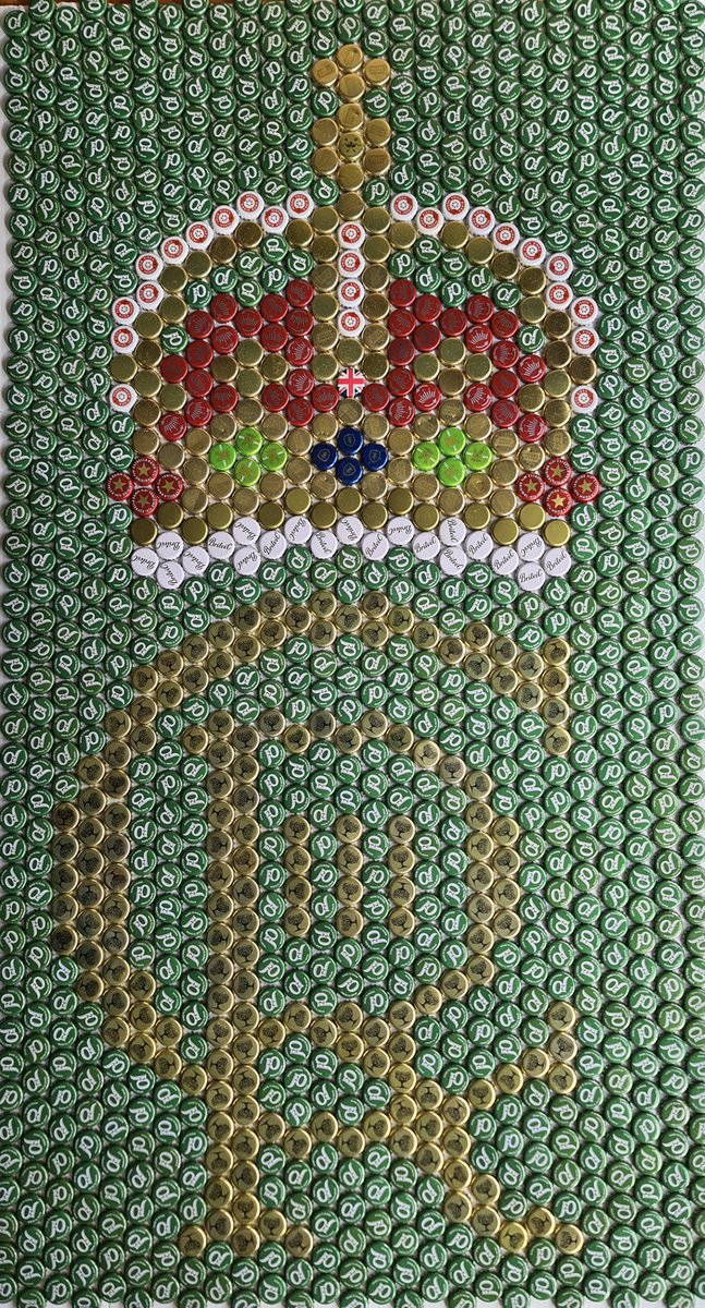 ThatFoilLady's tweet photo. A bottle cap mosaic creation in honour of His Majesty the King on the occasion of the #Coronation Congratulations!
#MetalRecyclesForever #FunWithRecycling
@RoyalFamily @Coronation2023 https://t.co/lmC7GCSt9c