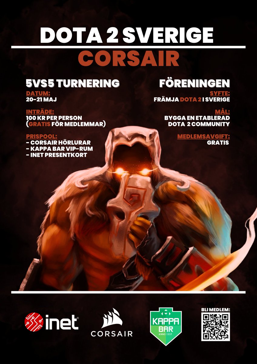 ÄNTLIGEN kan vi presentera Sveriges första Dota 2 förening! Och i samband med detta arrangerar vi en 5v5 tillsammans med Corsair, Kappa Bar och Inet!

All info här: bit.ly/D2SAnnounce
Länk till vår Discord: discord.gg/eAgahyUVQf

#dota2sverige