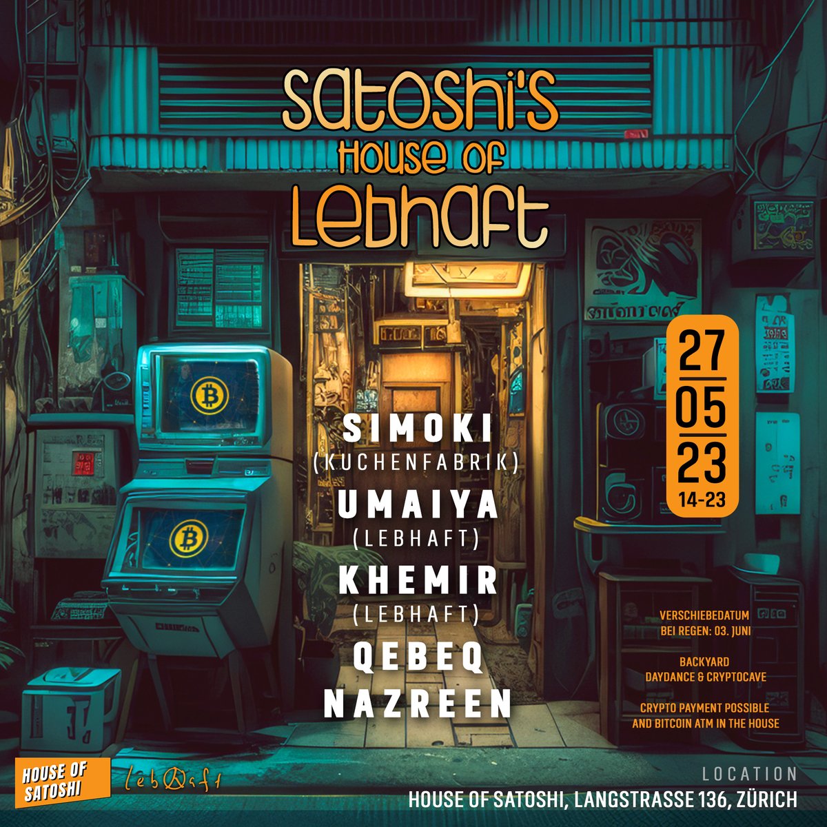 house_satoshi's tweet photo. Nix los am 27.5.? Die legendäre #SaNaPa - SatoshisNachmittagsParty - findet wieder statt: 👉Satoshi's House of Lebhaft. Natürlich kann man mit #Bitcoin und #Lightning an der Bar zahlen. https://t.co/9QNCZ0IBEI