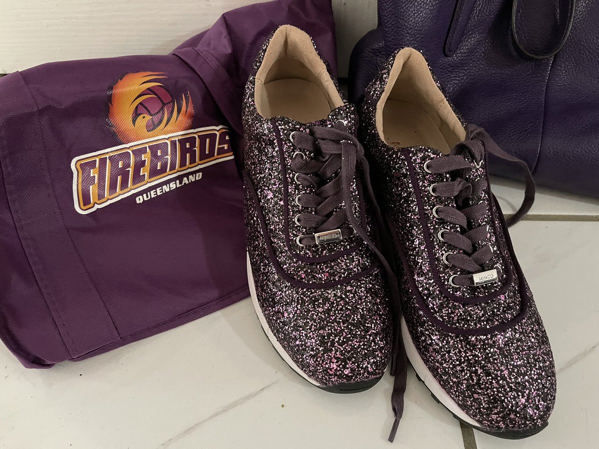 BronFredericks's tweet photo. At the @SuperNetball game between the @FirebirdsQld &amp; @collingwoodsn at @NissanArena this afternoon &amp; rockin’ purple, including my sparkly, purple shoes! Let’s go Firebirds, let’s go! #PurpleFamily #IAmFirebird #ShowUpAsOne #WingsOfFire🔥🐦💜 https://t.co/beQILhV4gB