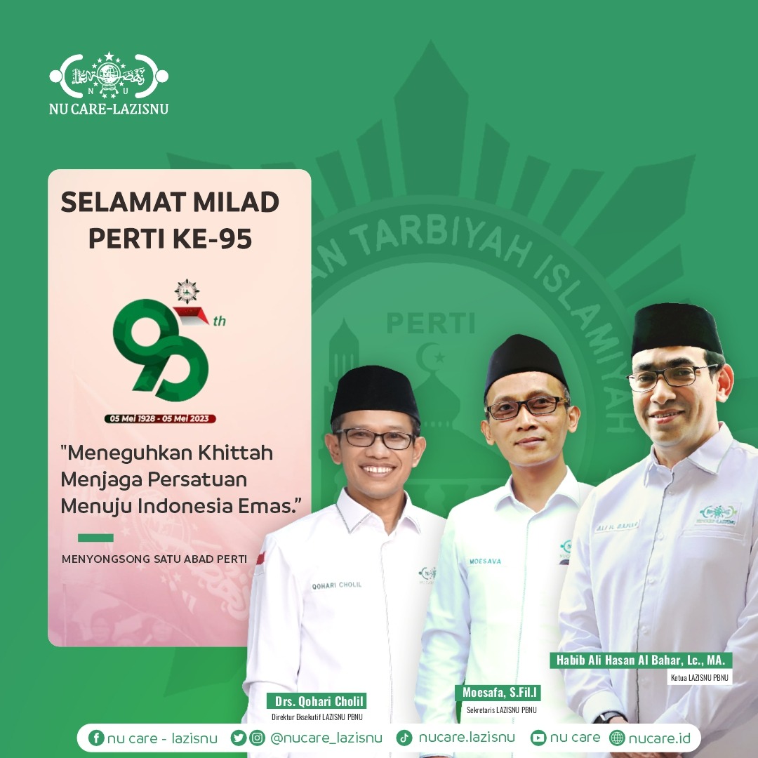nucare_lazisnu's tweet photo. Segenap Keluarga Besar LAZISNU PBNU Mengucapkan Milad ke-95 untuk Persatuan Tarbiyah Islamiyah (PERTI).
"Meneguhkan Khittah, Menjaga Persatuan, Menuju Indonesia Emas"
Semoga semakin sukses dan terus maju menyongsong satu abad PERTI. Aamiin.
#NUCare #LAZISNU #PERTI https://t.co/9SK2hFs661