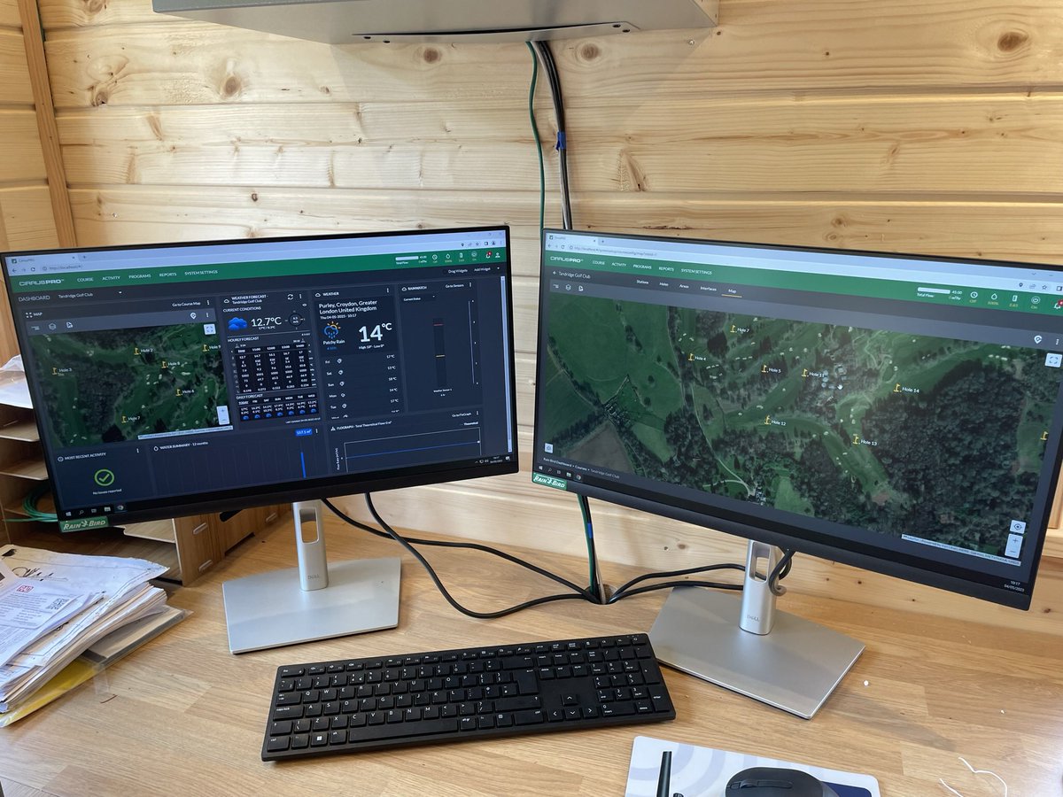 Loving the double screen #CirrusPRO set up <a href="/TandridgeGolf/">Tandridge Golf Club</a>, all information easily accessible and the perfect tool to help <a href="/ScottWeale1987/">Scott Weale</a> and the team drive performance across the surfaces.  Great install by Lakes &amp; Greens &amp; <a href="/IrritechLimited/">Irritech Limited</a> 👏🏻⛳️💦 <a href="/RainBirdGolf/">RainBirdGolf</a>