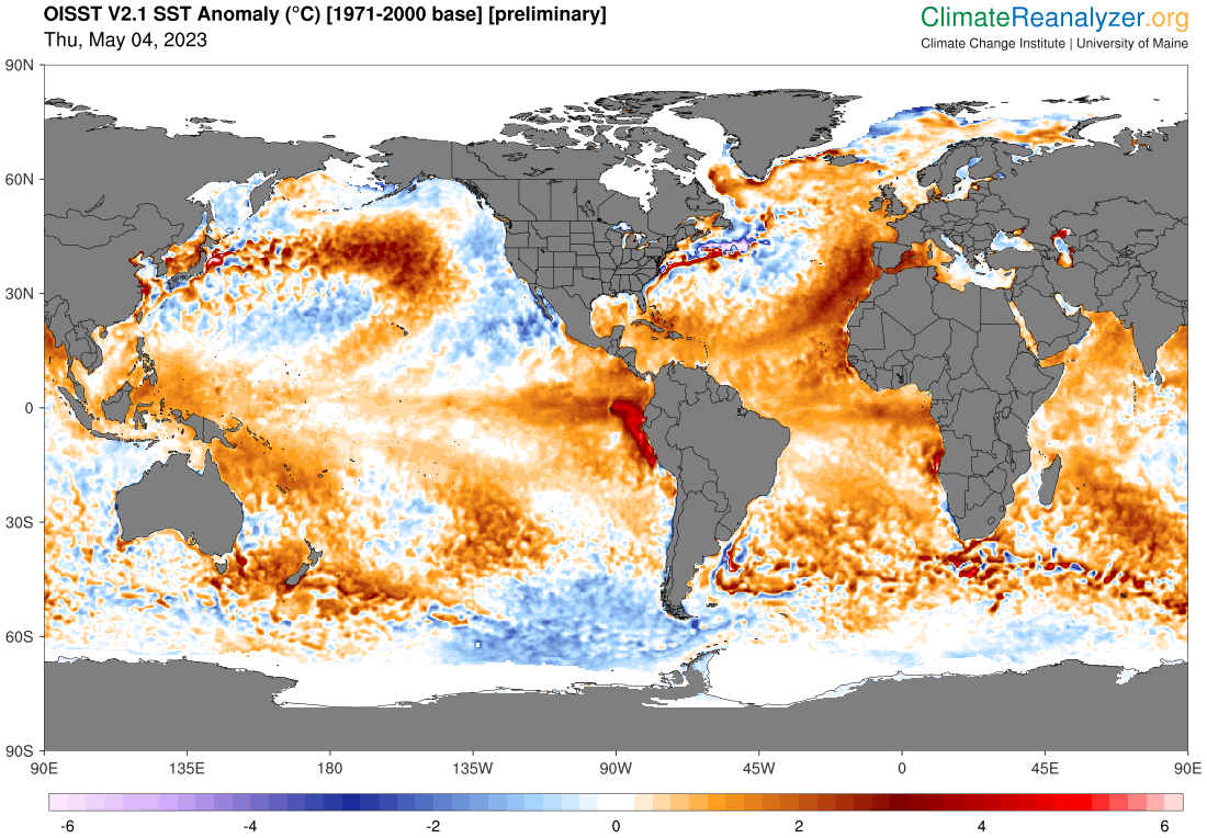 _weernl's tweet photo. Nog nooit eerder waren de wereldzeeën zo warm als nu. En niet alleen El Nino is daaraan schuldig, maar ook bij het zuidwesten van Europa is het zeewater extreem warm. https://t.co/ApFO5L5lp4 #weer #zeeën #recordwarm https://t.co/Miv9bsgbyy