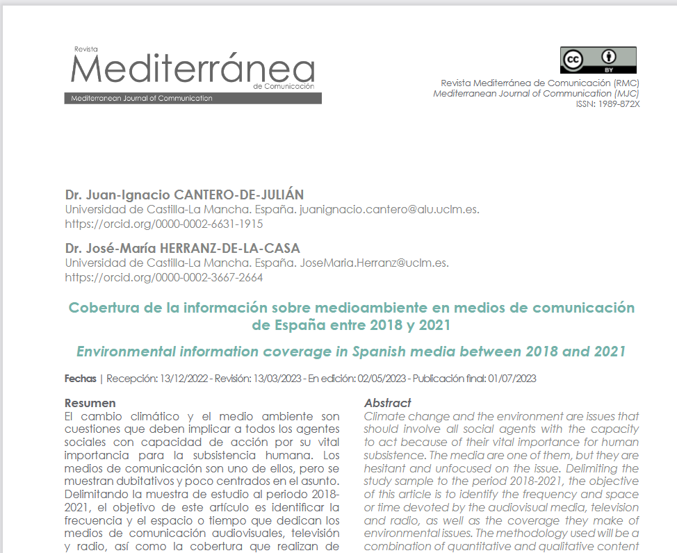 raulmagallon's tweet photo. "Cobertura de la información sobre medioambiente en medios de comunicación de España entre 2018 y 2022", por @Juanyck y @jmherranz https://t.co/BJaZffSC4P https://t.co/AVb8IMHalY