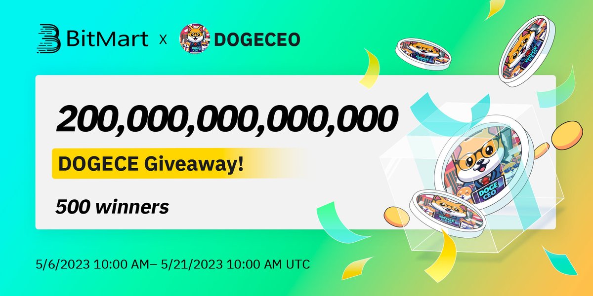 🌟BitMart X DOGECEO Listing Airdrop

1⃣Follow <a href="/BitMartResearch/">BitMart Research｜$BMX HODLer</a> &amp; <a href="/BitMartExchange/">BitMart</a> &amp; <a href="/DogeCEOofficial/">Doge CEO #DOGECEO🐶 🚀</a>

2⃣Join t.me/BitMartExchang… &amp; t.me/DogeCEO_EN

3⃣RT &amp; Tag 3 frds 

4⃣Fill forms.gle/Pb7KNU1dq3QJfQ…

🎁500 winners / 200,000,000,000,000 DOGECEO