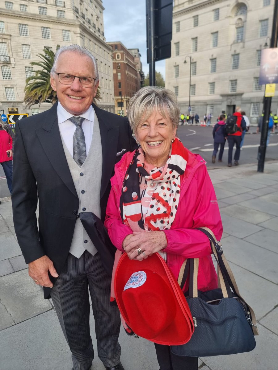 The Lord Lieutenant was delighted to meet up with one of our local citizens Mrs Janette Warke MBE whilst on route to the King's Coronation Ceremony in London this morning