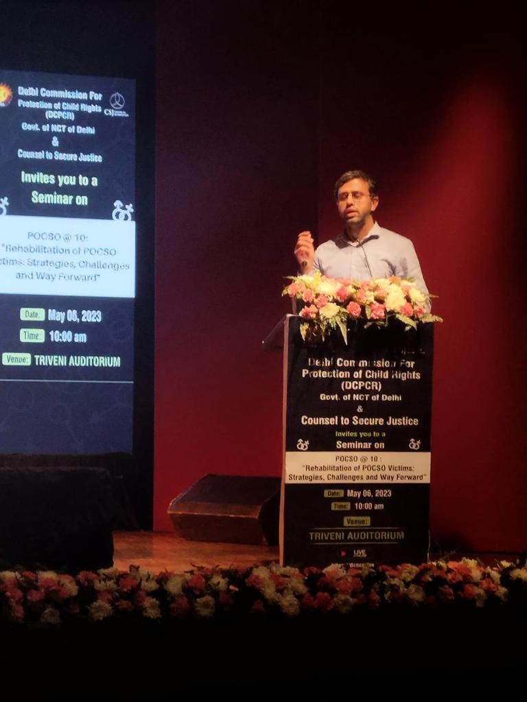DCPCR's tweet photo. “Hon'ble Ms. Justice Tara Vitasta Ganju today asked us to come up with a better term than victim to address the children harmed, the language reflects our intentions. ~ @AnuragKunduAK , Chairperson @DCPCR while giving closing remarks at #DCPCRxCSJ Seminar #POCSOat10 🧵93/n https://t.co/GydFdX7MSN
