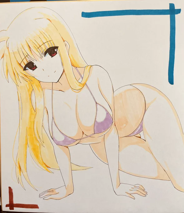 フェイトさんの色紙も描いたよー アナログなら水着もいけるんじゃない作戦