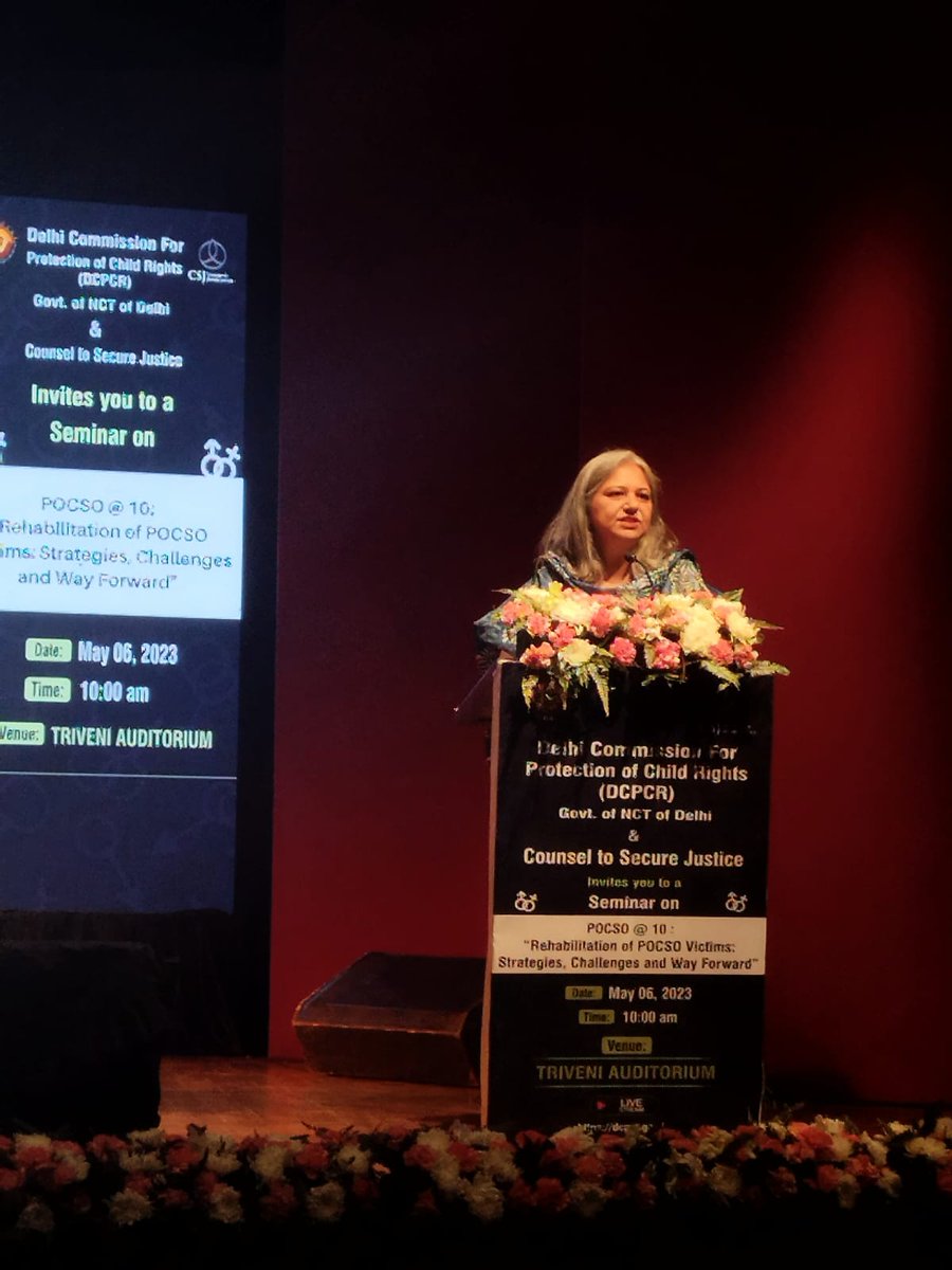 DCPCR's tweet photo. “About 12-15% of cases are cases of incest abuse in Delhi, as per an analysis by @Haqcrc a lot of them do turn hostile, but the other half do get the support they need,”
- Bharti Ali @HAQCRC in her special address to the august gathering at #DCPCRxCSJ Seminar #POCSOat10 🧵96/n https://t.co/N7aYEU70Dq