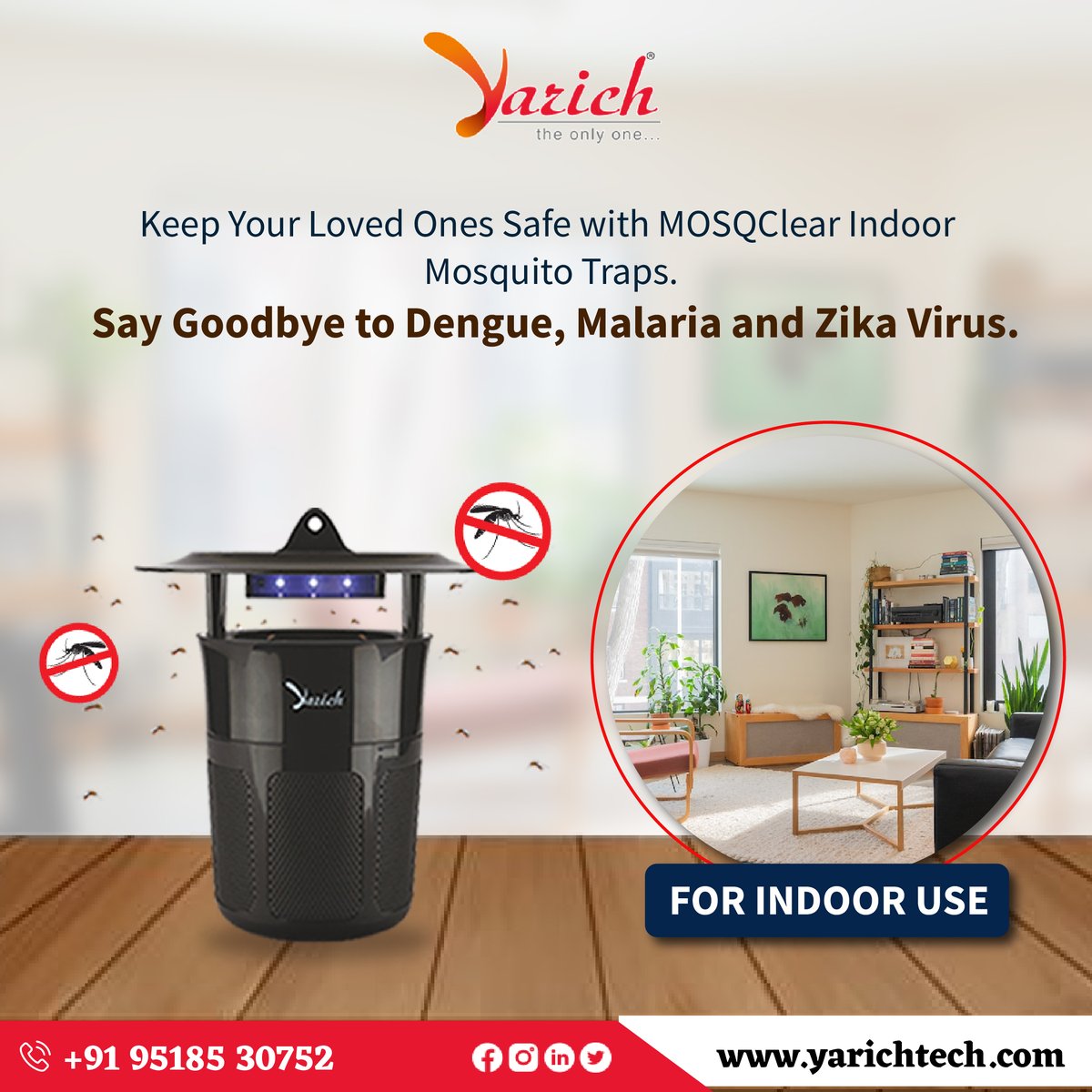 YarichTech's tweet photo. Defend your home from disease-carrying mosquitoes with MOSQClear indoor traps. Protect your loved ones from Dengue, Malaria, and Zika virus. Keep your surroundings mosquito-free.

𝐂𝐨𝐧𝐭𝐚𝐜𝐭 𝐔𝐬:- 95185 30752

#yarich #yarichtech #mosqclear #mosquitoes #mosquitoeskill https://t.co/yAyXy3GXMw